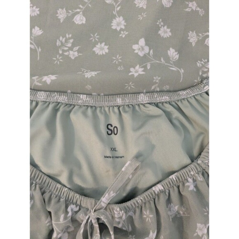 SO Green & White Mesh Floral Milkmaid Cap Sleeve Cottage dress Juniors X XL - Picture 5 of 9